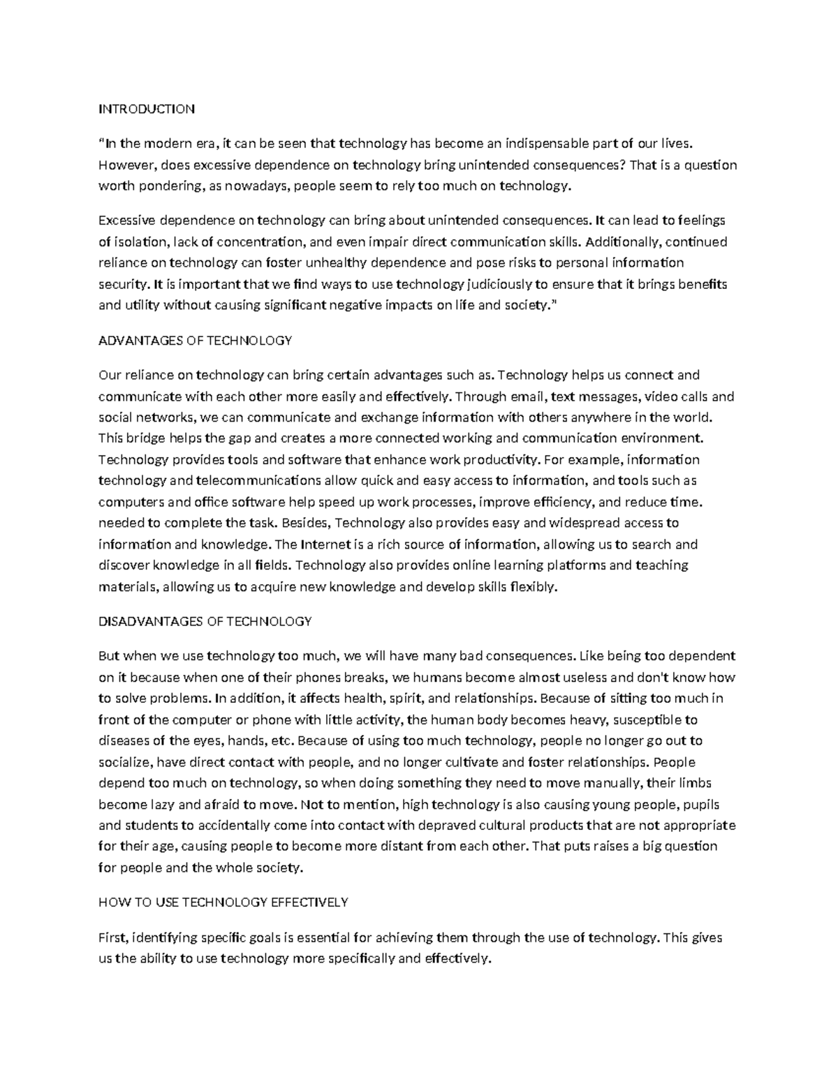 Technology - INTRODUCTION “In the modern era, it can be seen that ...