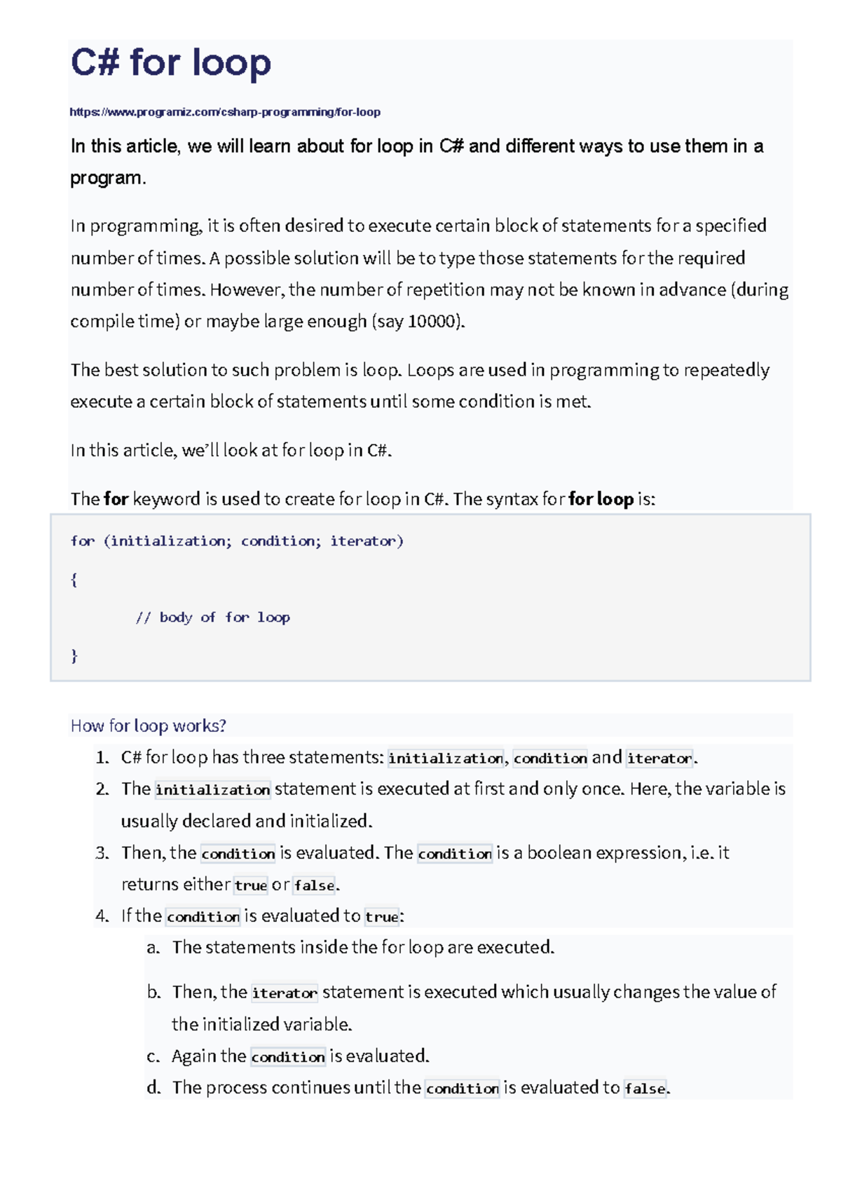 The For Loop: Understanding Syntax and Usage in Programming - Studocu