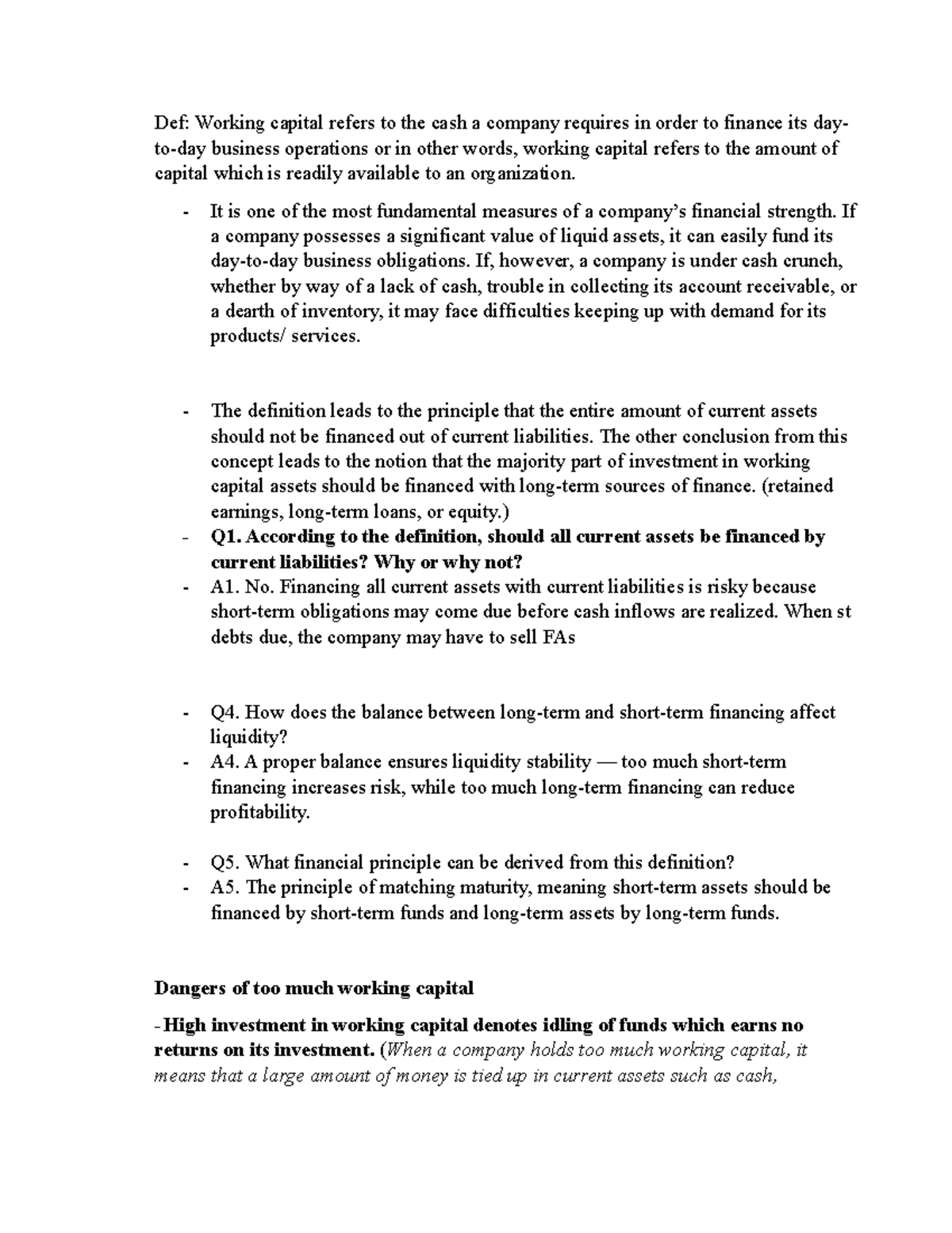 Working Capital Management: Key Concepts and Principles - Def Notes -  Studocu