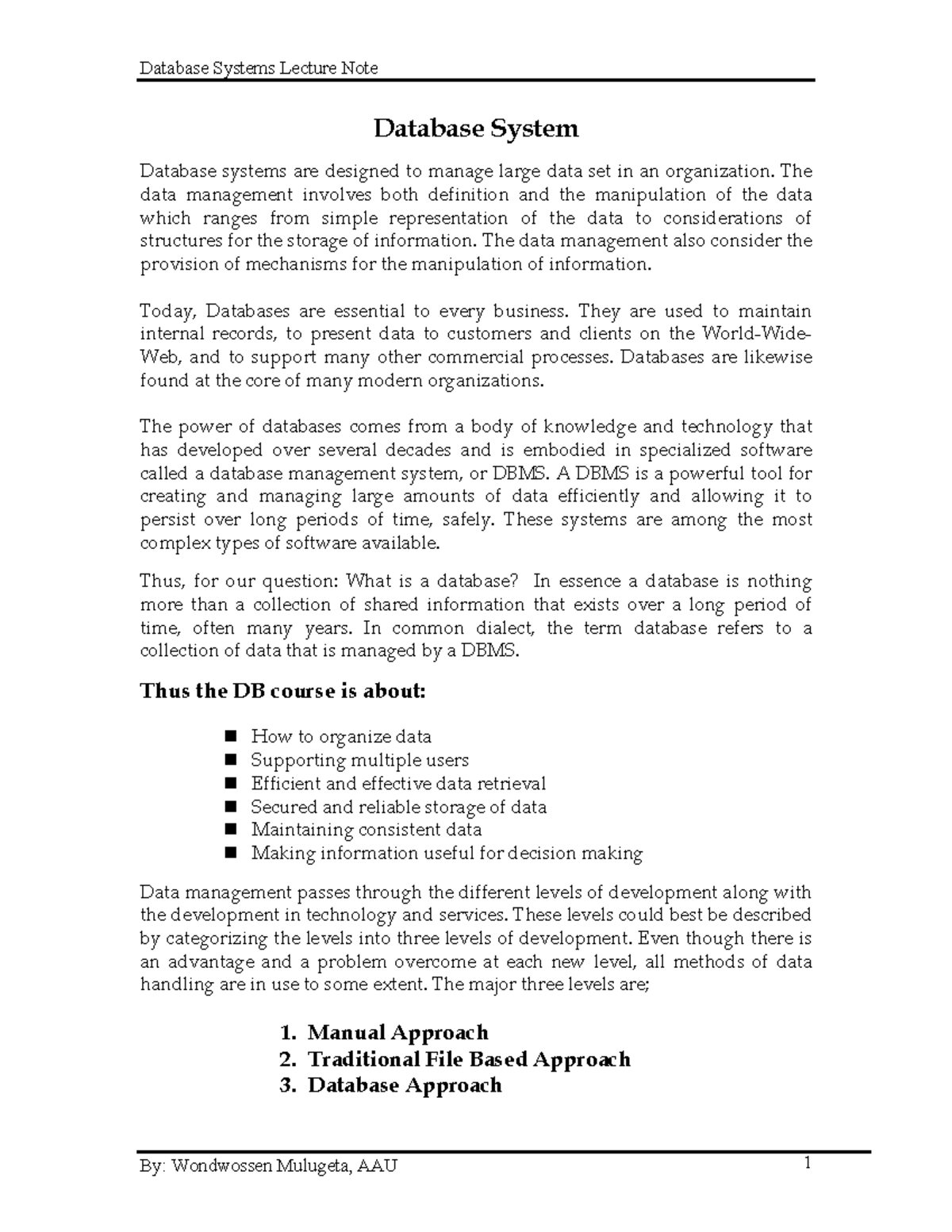 DB 101 Comprehensive Lecture Notes on Database Systems - Studocu