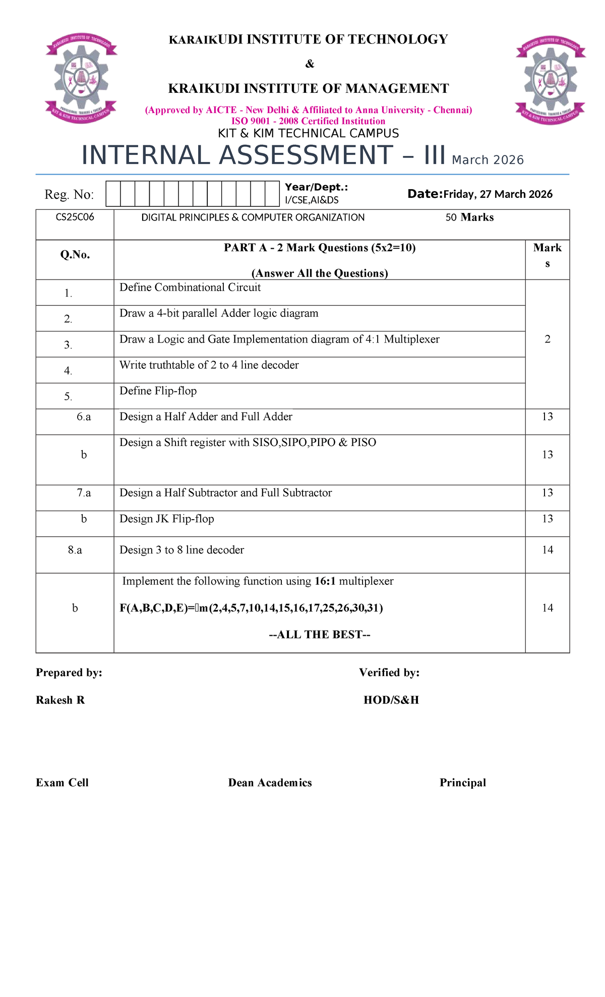 CS25C06 Digital Principles & Computer Organization IA Notes - Studocu