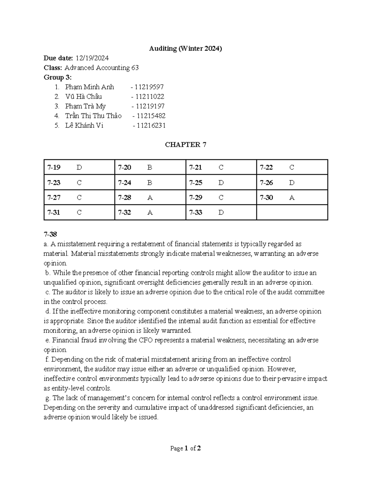 Auditing HW - W3 - homework week 3 - Auditing (Winter 2024) Due date ...