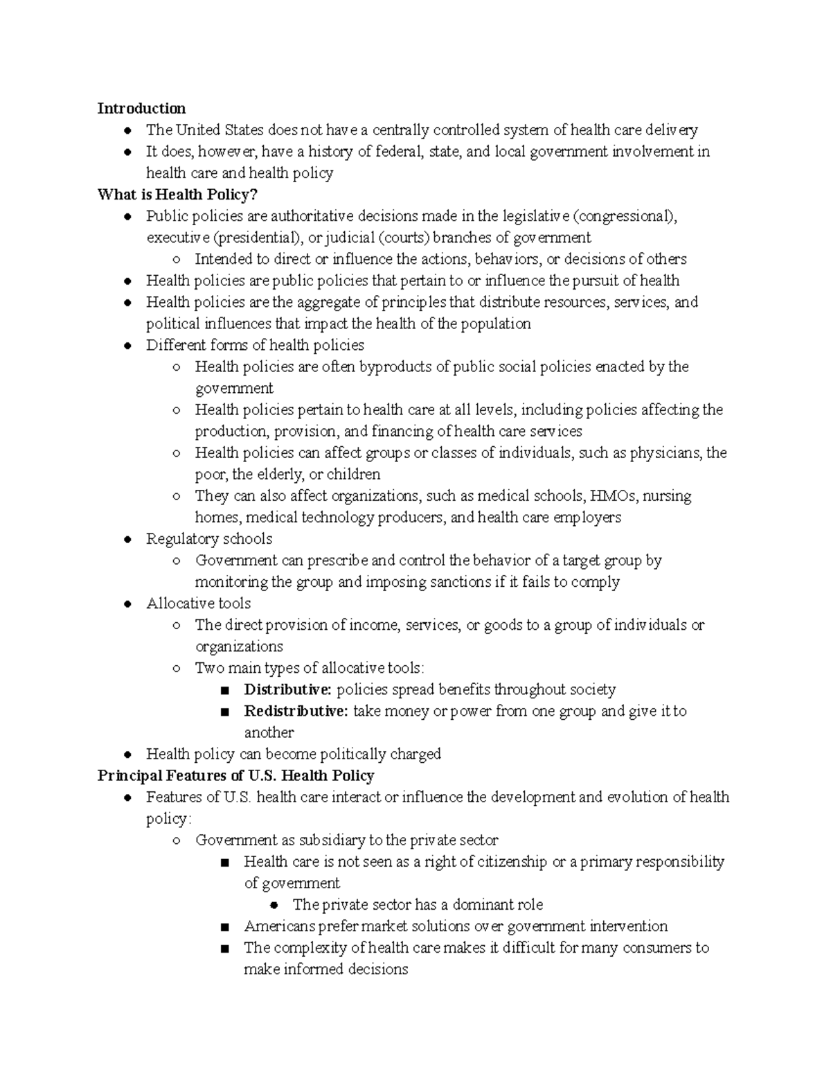 Ch. 13 - Notes on U.S. Health Policy - Key Concepts and Issues - Studocu