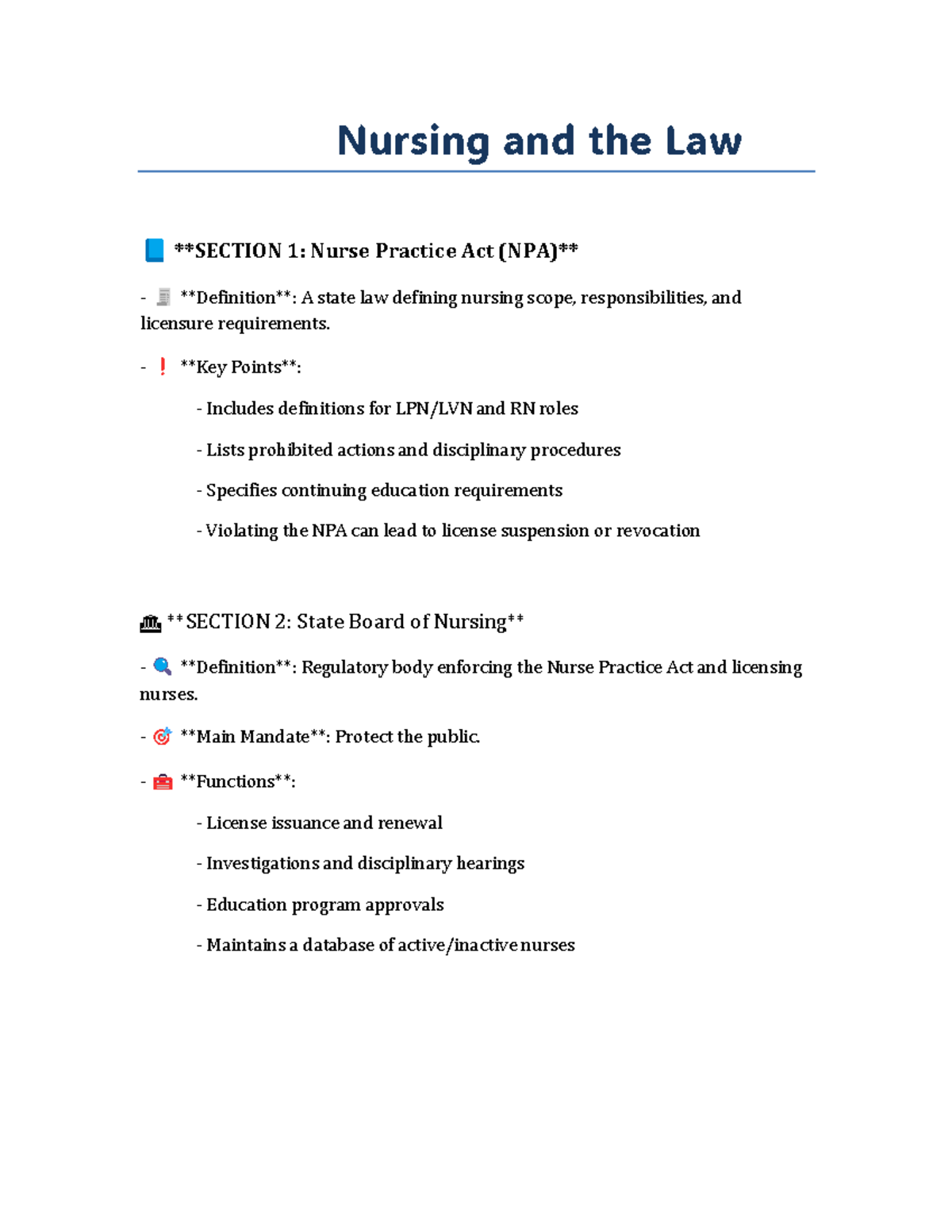 NUR 101: Nursing Law Overview - Nurse Practice Act &amp; Client Rights ...