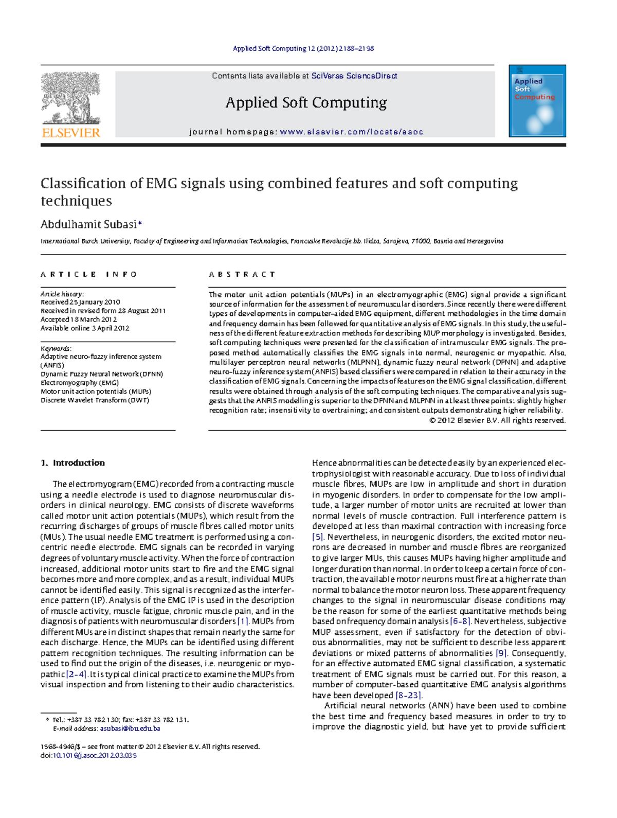 Classification of EMG Signals Using Soft Computing Techniques (APPLIED ...