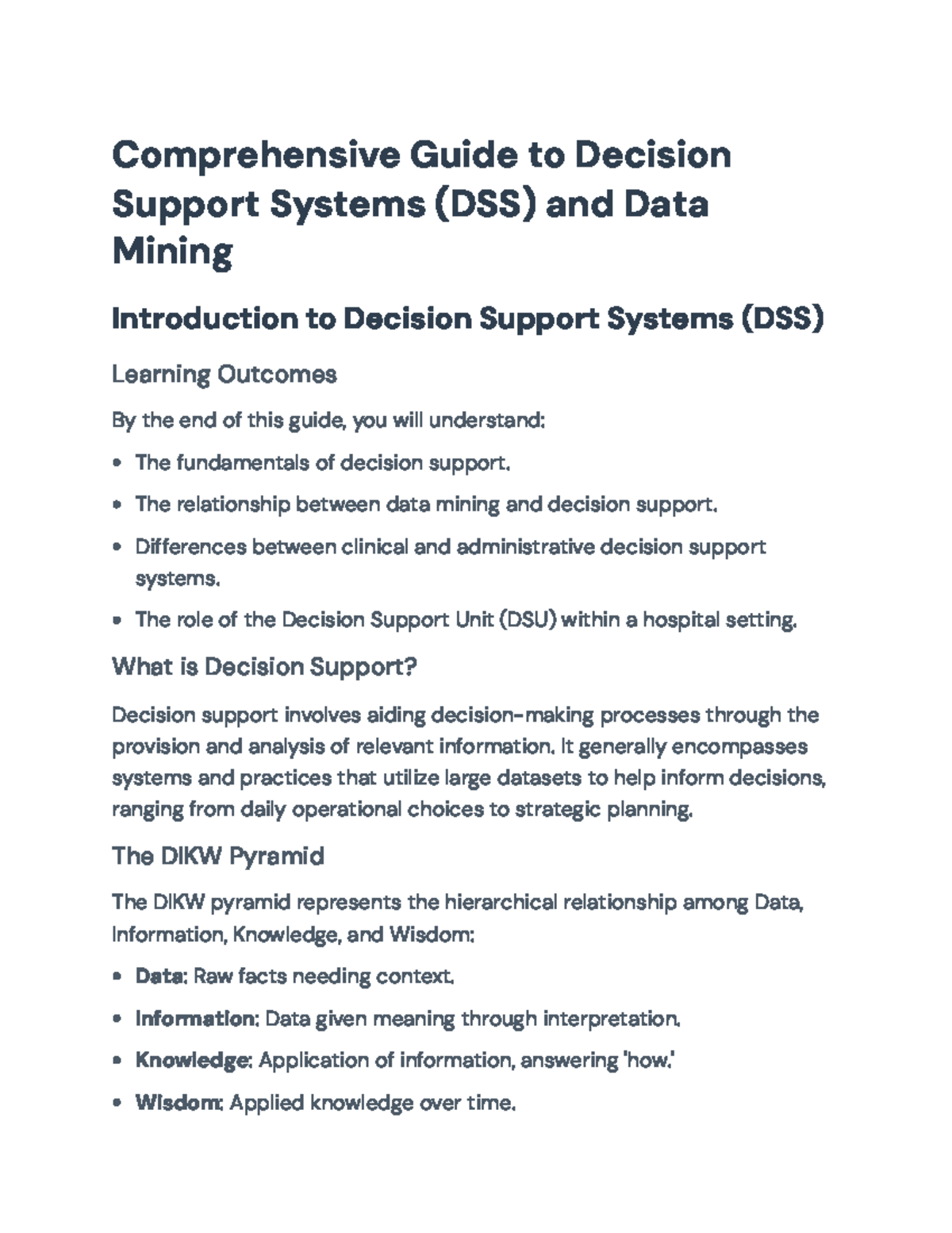 Comprehensive Overview of Decision Support Systems (DSS) in Healthcare ...