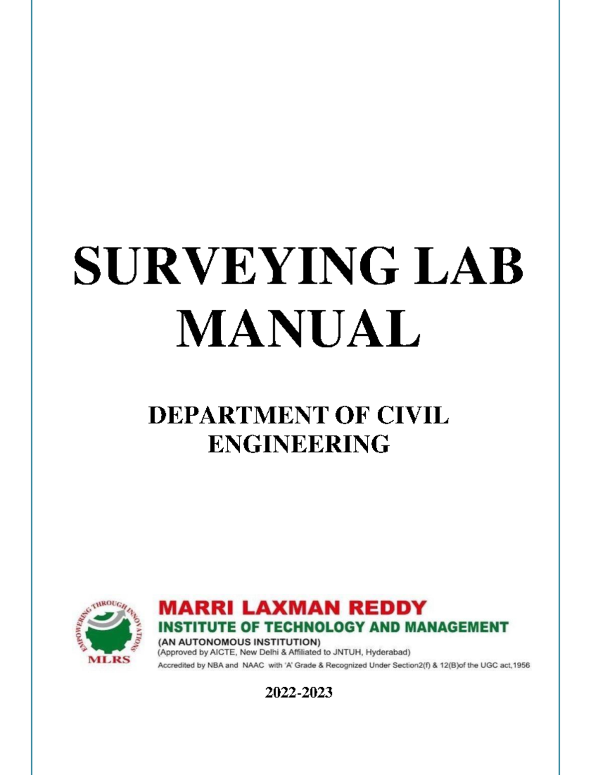 MLRS-R20 Surveying Lab Manual for B.Tech Civil Engineering - Studocu
