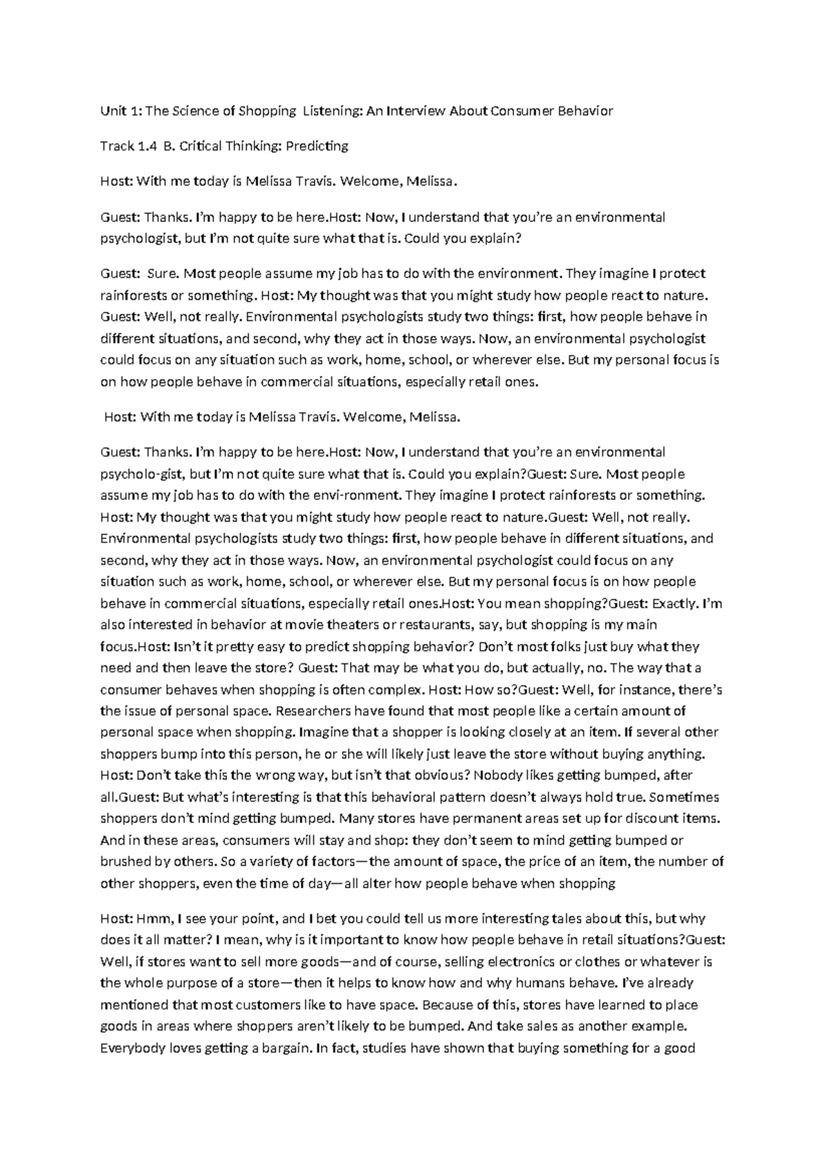 Unit 1 LS Transcript: Understanding Consumer Behavior in Retail - Studocu