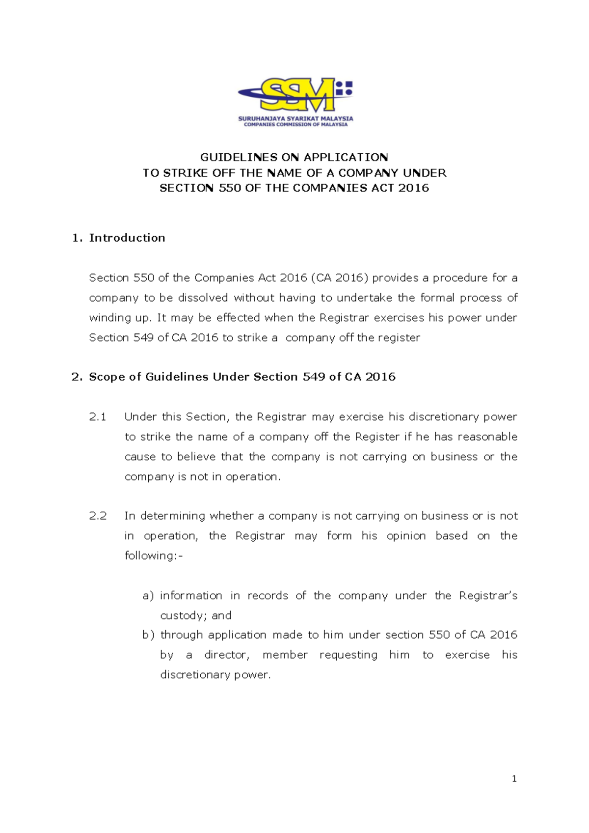 Guidelines for Application to Strike Off Company Name (CA 2016) - Studocu