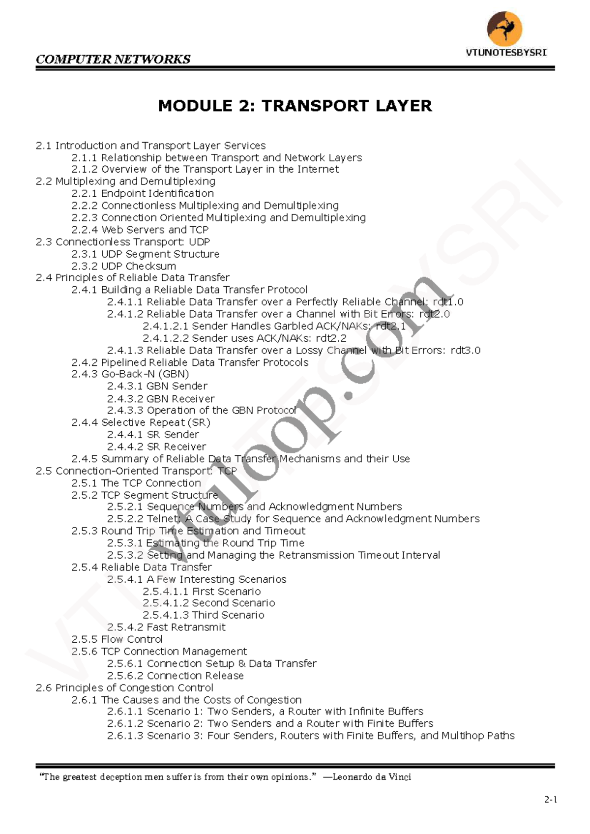 COMPUTER NETWORKS M2: Overview of Transport Layer Services and ...