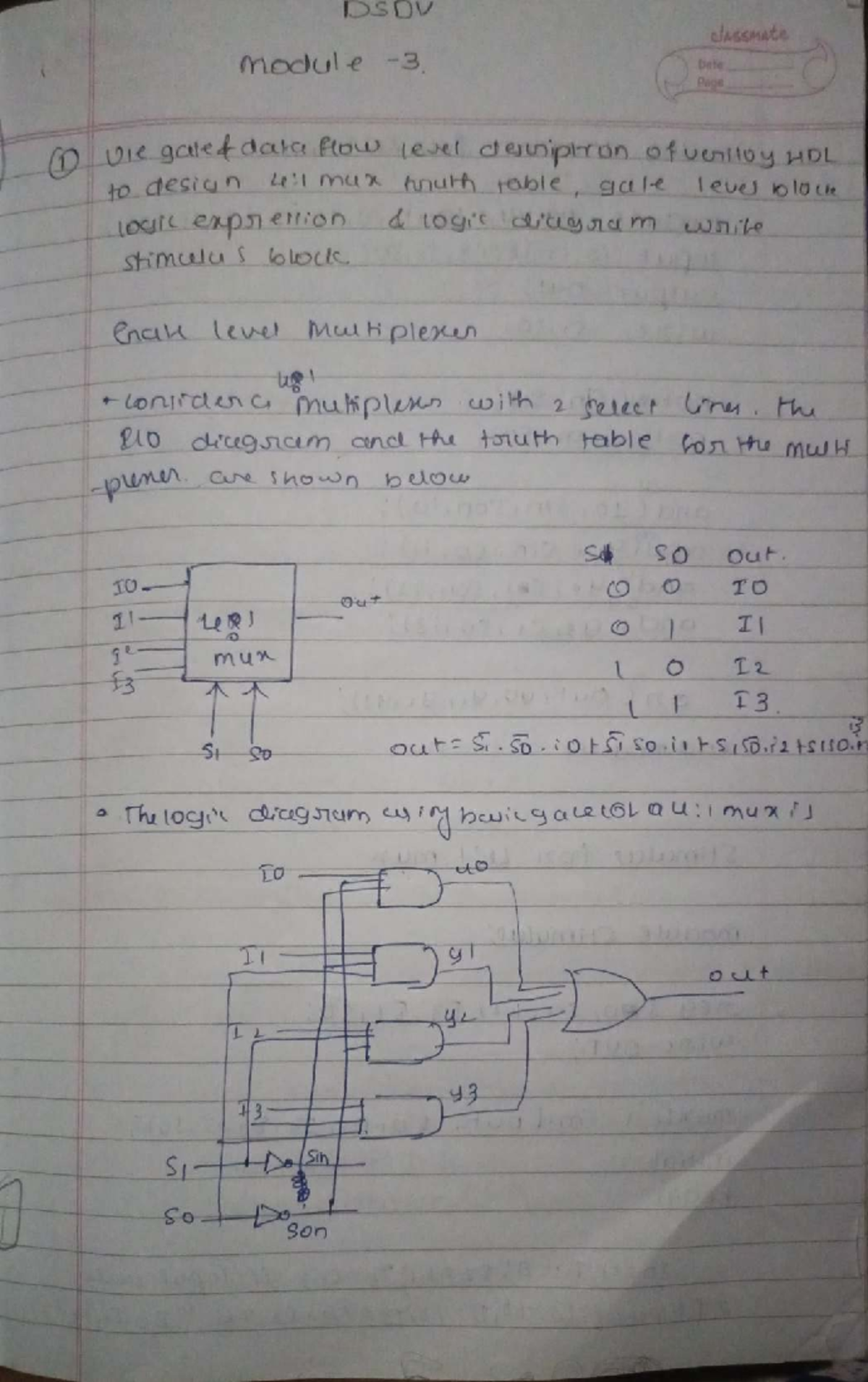 DSDV-2: Verilog HDL Design for 4:1 MUX and Ripple Carry Adder - Studocu