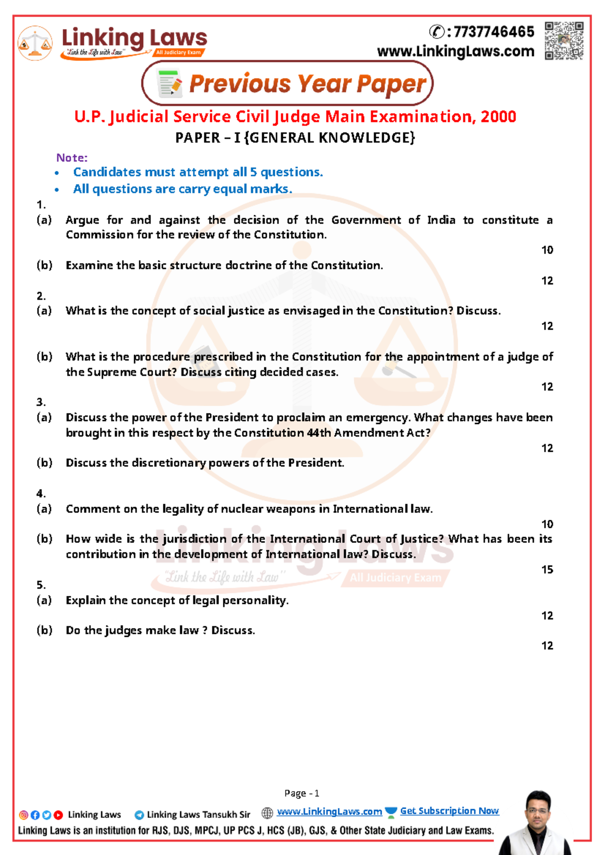 Up pcs j main exam paper 2000 1 521 - Page - 1 U. Judicial Service ...