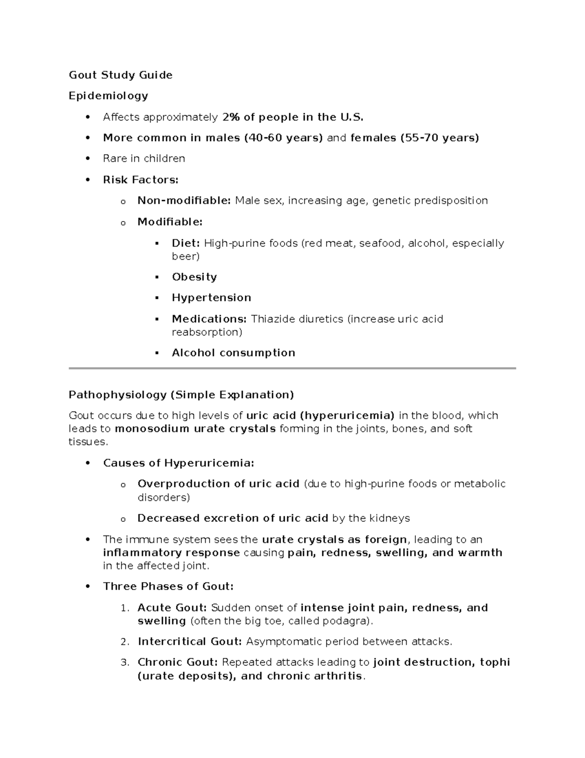Gout Study Guide - Disease Process and Management (Epidemiology) - Studocu