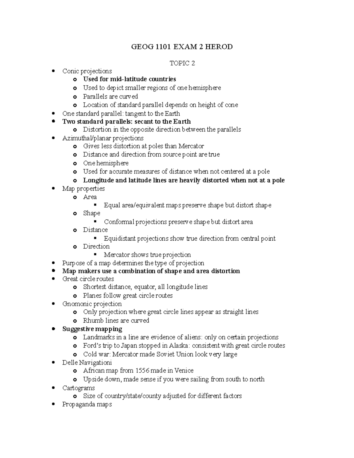GEOG 1101 EXAM 2 Study Notes: Projections, Populations & Mapping - Studocu