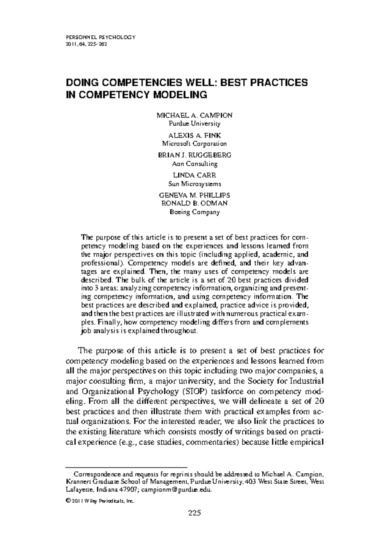 Best Practices in Competency Modeling for Organizational Development ...