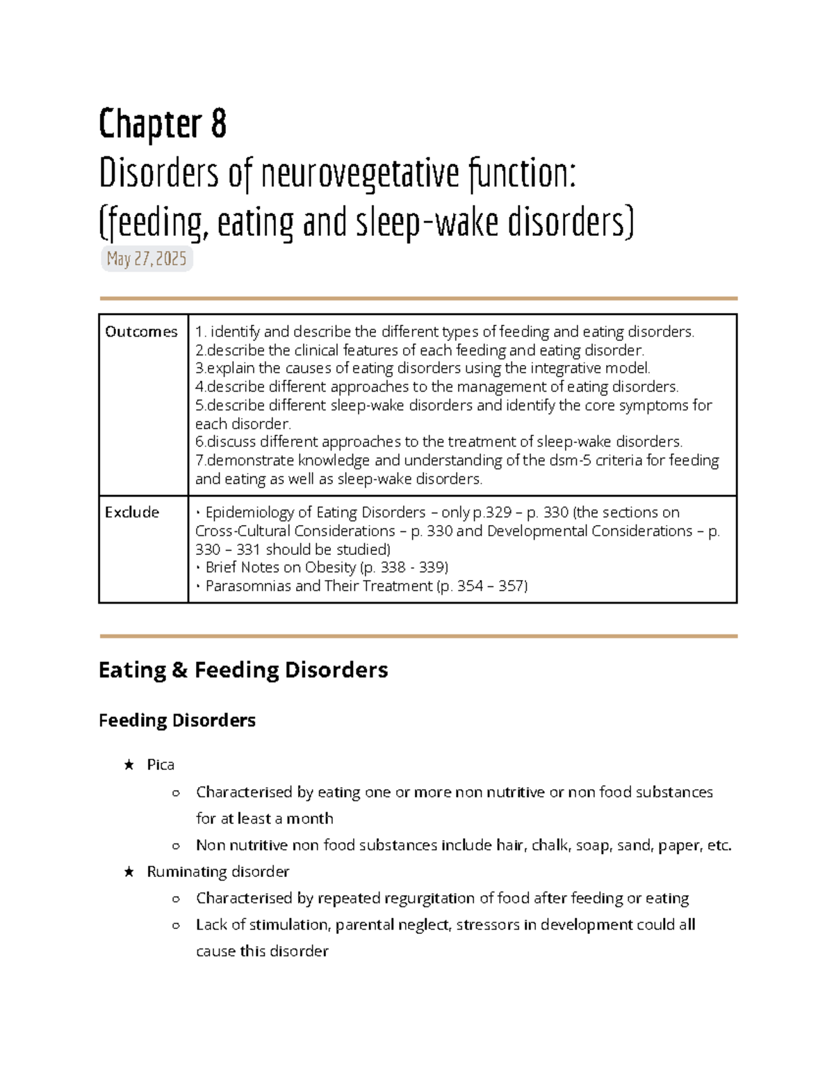 Chapter 8 Summary: Understanding Eating Disorders and Sleep Disorders ...