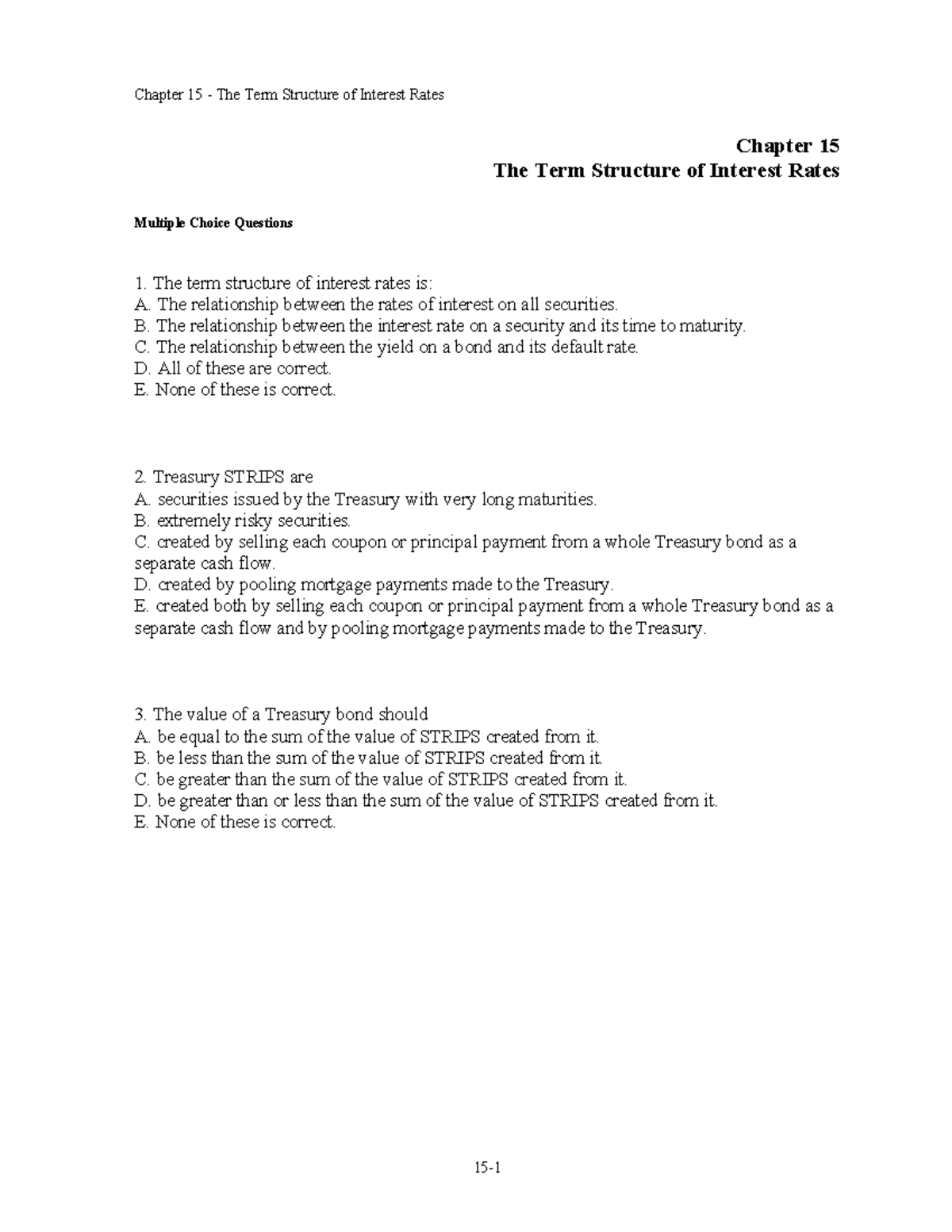 Chap-15: The Term Structure of Interest Rates - Quiz Questions and ...