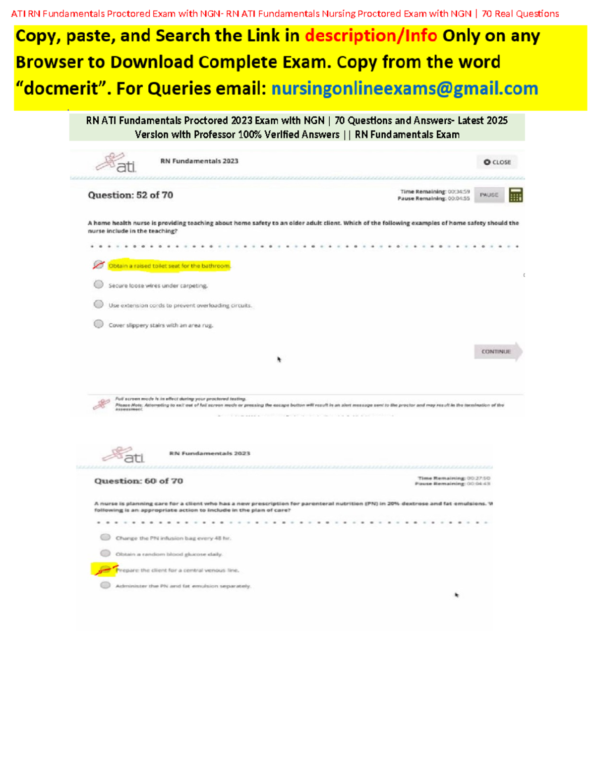Latest ATI RN Fundamentals Proctored Exam 2023-2025 with NGN 70 ...