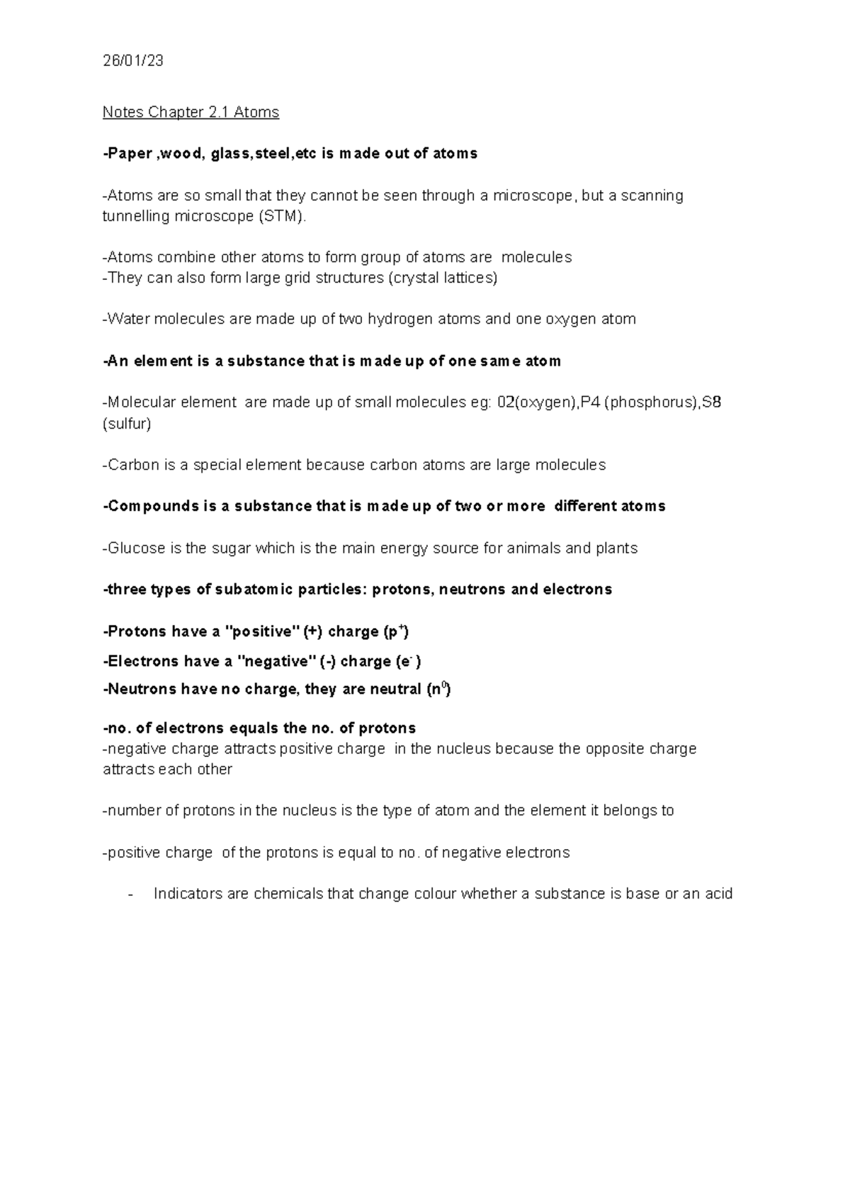 Ch 2 Science notes term 1 - 26/01/ Notes Chapter 2 Atoms -Paper ,wood ...