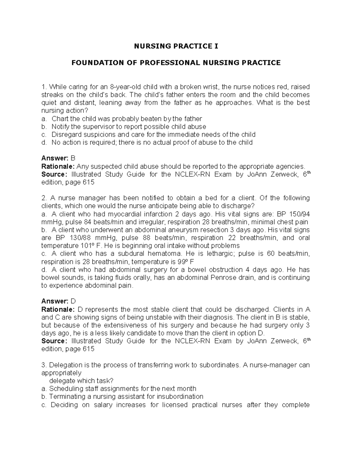 NLE 100233687 Nursing Practice I Exam Questions and Answers - Studocu