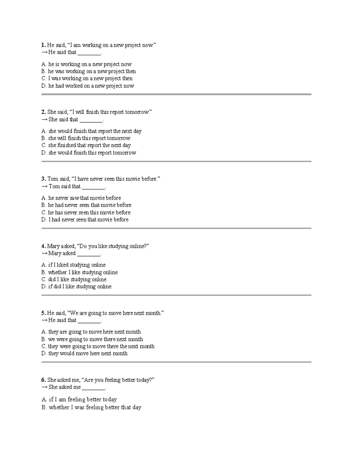 1 - Bai Tập Thêm: Reported Speech Exercises (ENG 101) - Studocu