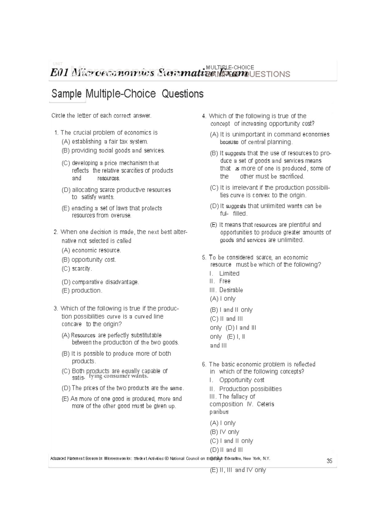 506360287 Unit 1 Microeconomics Multiple Choice Sample Questions - Studocu