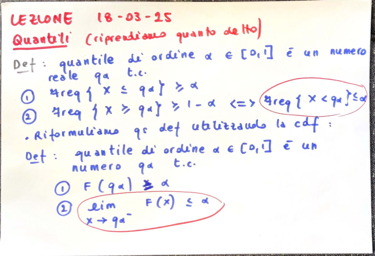 Appunti Lezione 180325: Quantili e Metodi di Calcolo - Studocu
