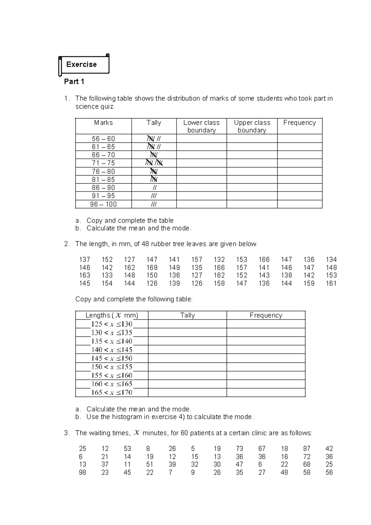 Worksheet-Maths: Quiz on Data Distribution & Statistical Measures - Studocu