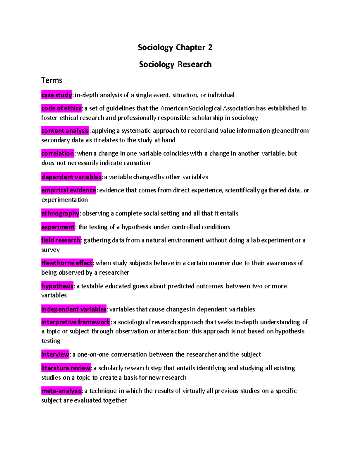 SOC 101 Exam 1 Review: Key Sociology Research Terms and Concepts - Studocu