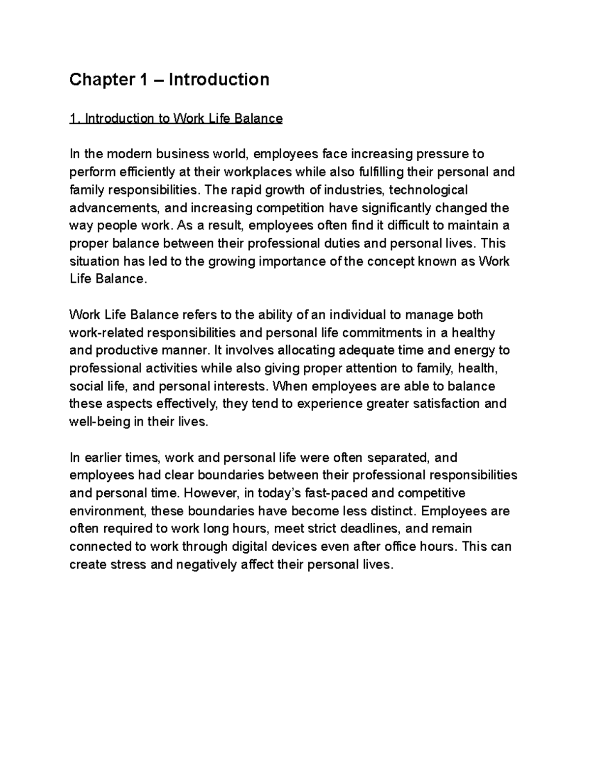 TCS 101: Chapter 1 - Introduction to Work Life Balance - Studocu