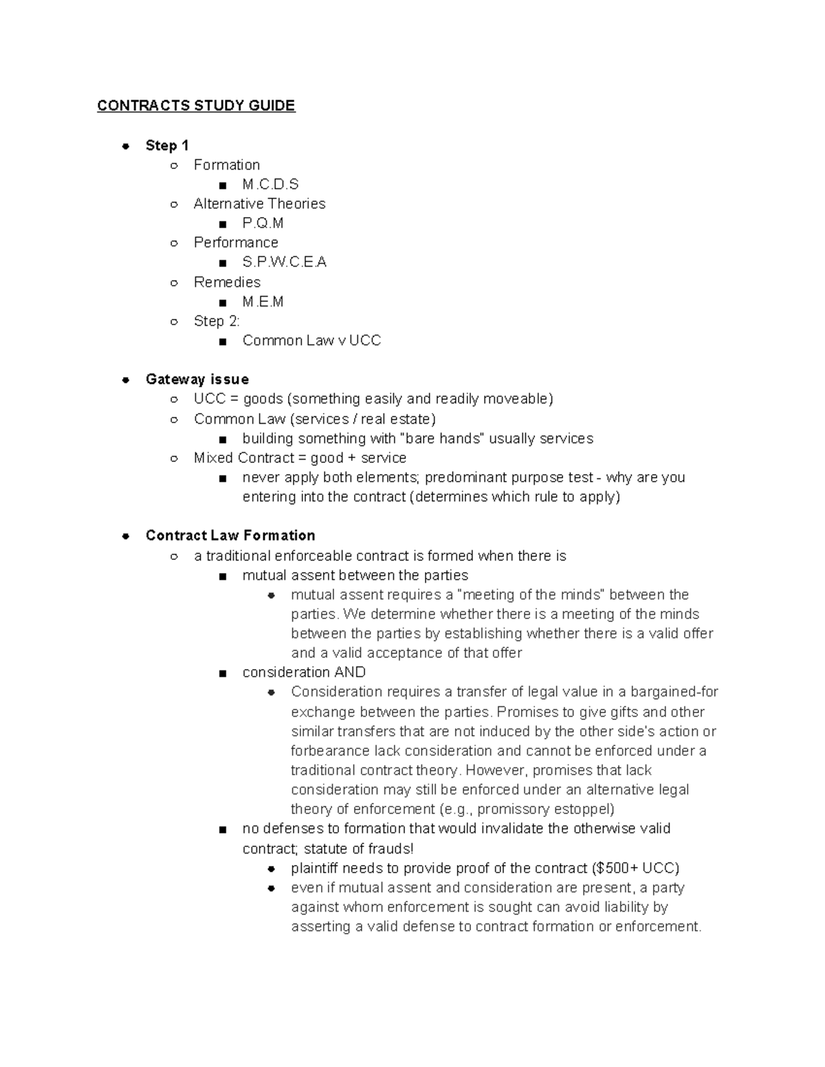 Contracts Law Study Guide (CL 101) - Studocu