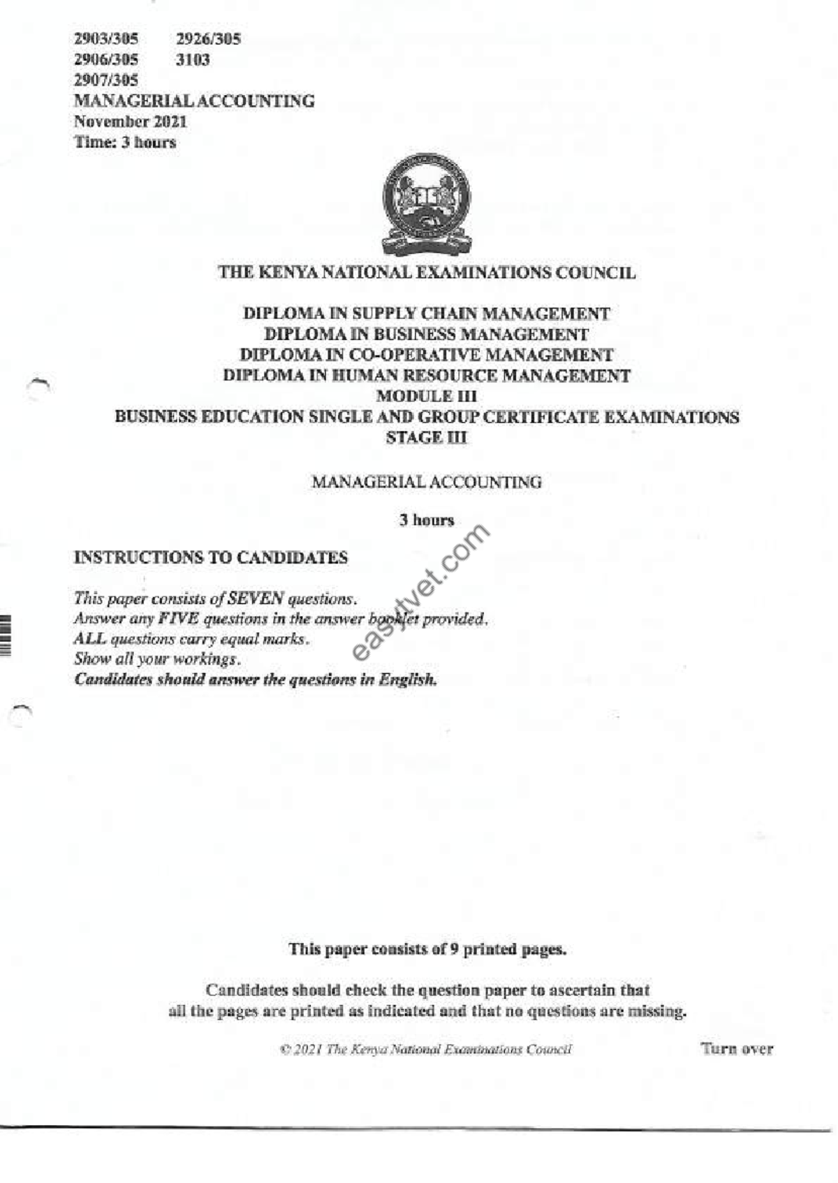 Managerial Accounting Past Paper 1 - Exam Prep Guide - Studocu