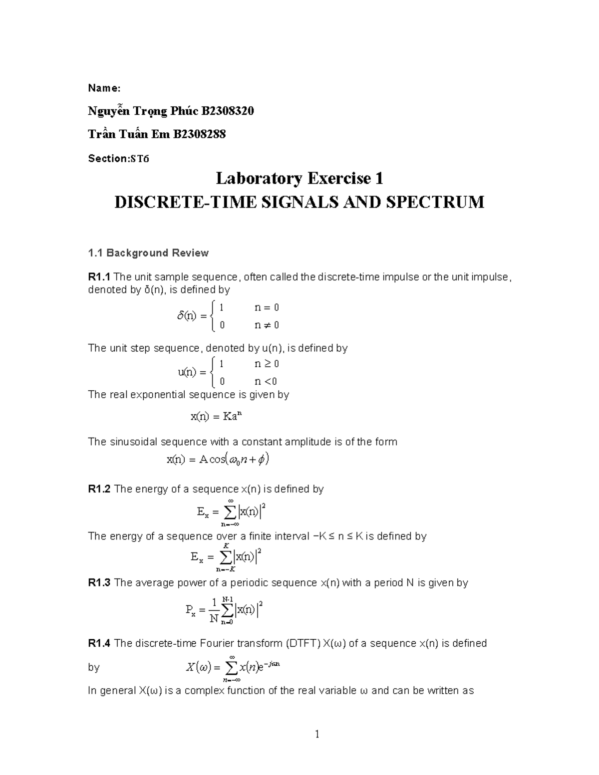 Lab Exercise 1: Signals and Spectrum Analysis (ST6) - Studocu