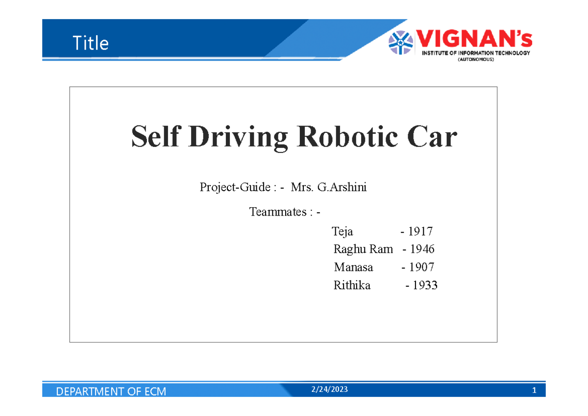 Self Driving Car Project Review - ECM 101 Presentation PPT - Studocu