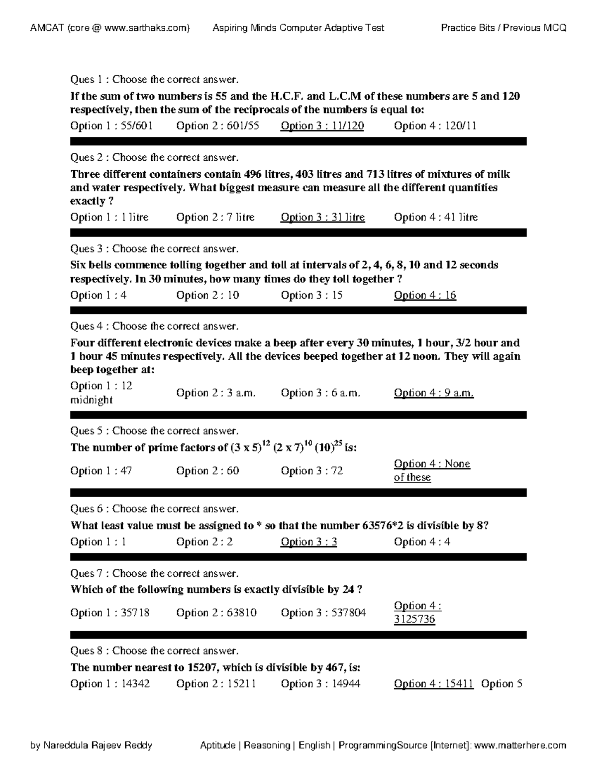 AMCAT (core) Practice Bits: Previous MCQs and Solutions - Studocu