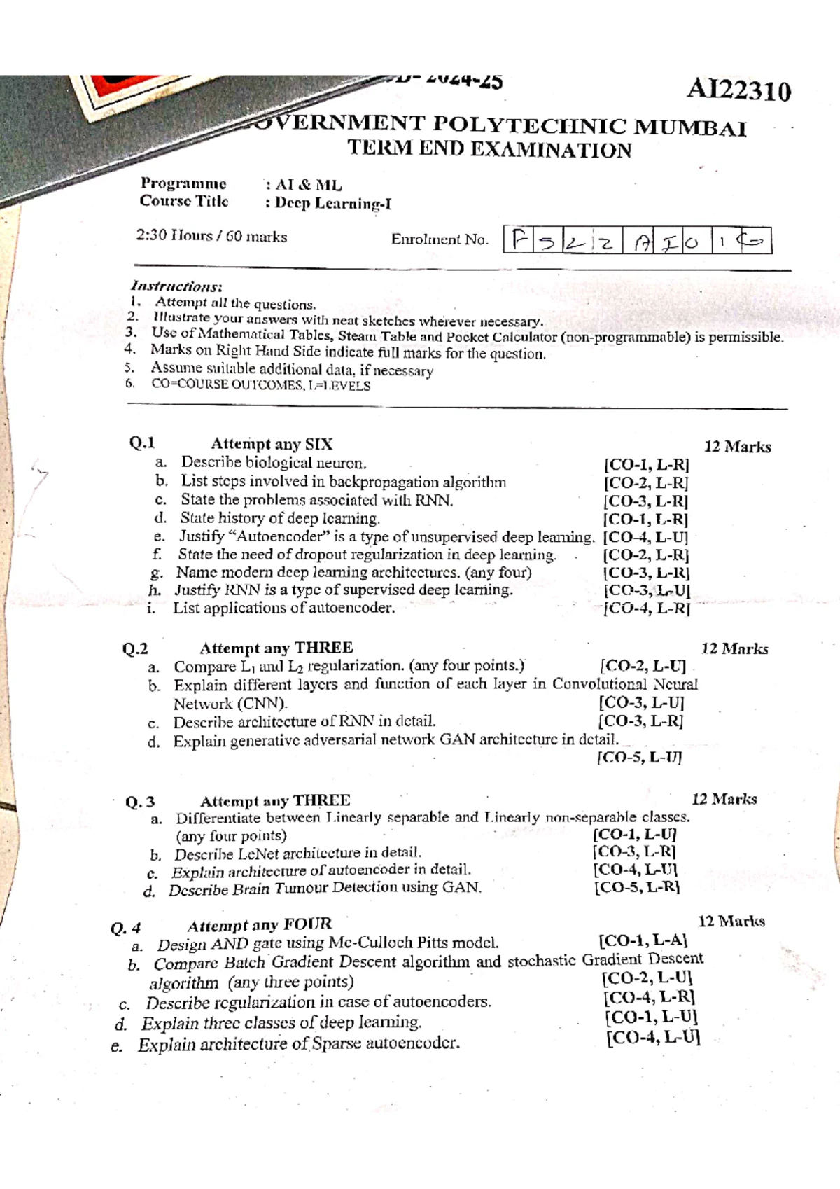 Advanced Machine Learning Unit Test 1 - Government Polytechnic, Mumbai 