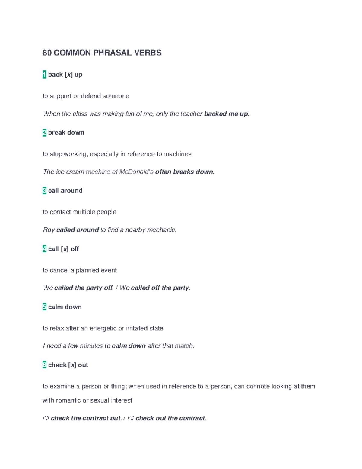 80 Common Phrasal Verbs: Essential Guide for ESL Learners - Studocu