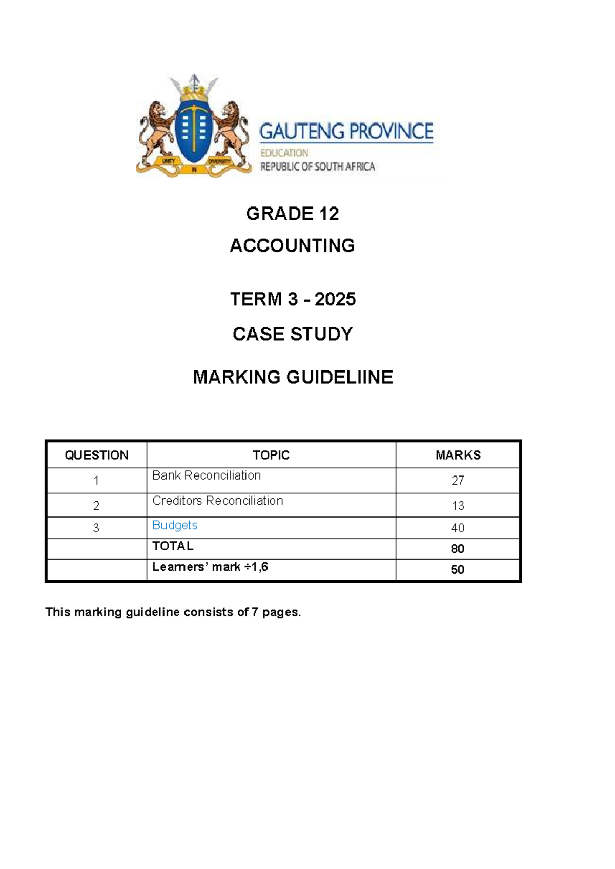 2025 GRADE 12 ACCOUNTING TERM 3 CASE STUDY MARKING GUIDELINES - Studocu