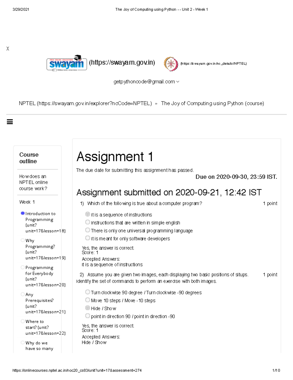 assignment questions - 3/29/2021 The Joy of Computing using Python ...