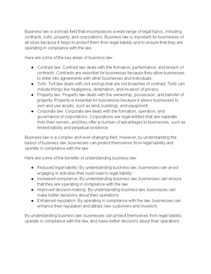 Business Law - Study Notes & Assignments - Studocu