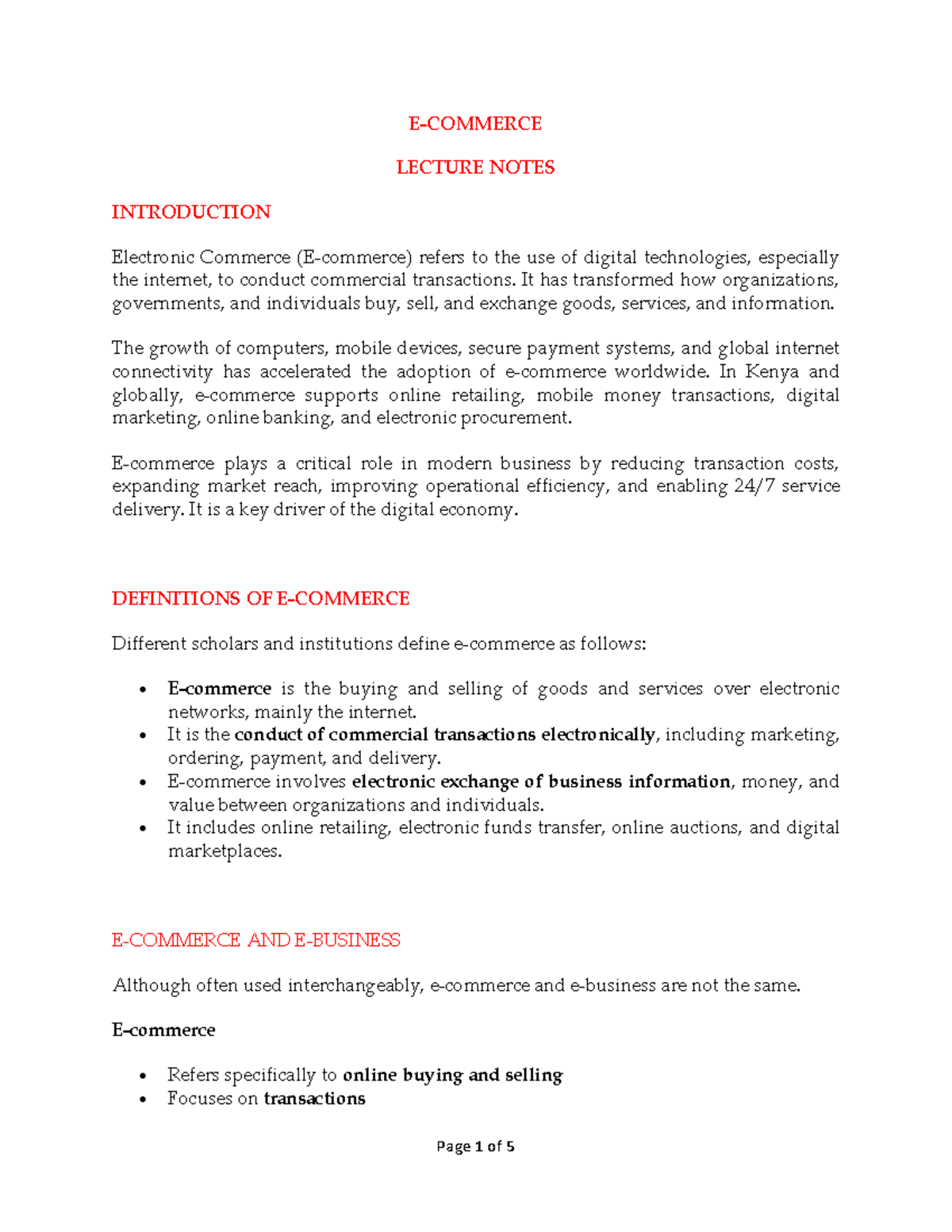 Ecommerce LECTURE NOTES: Transforming Digital Transactions - Studocu