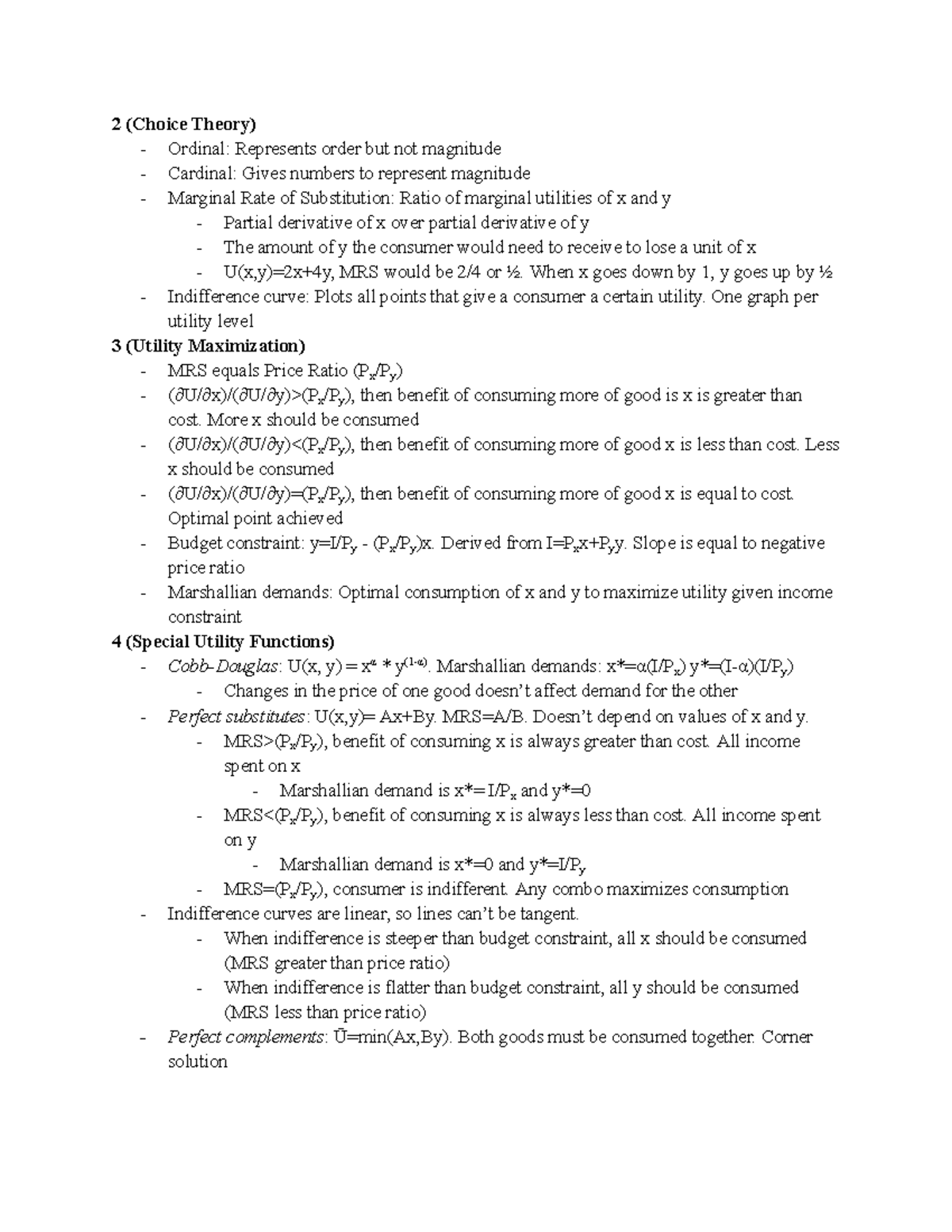 Econ 11 Notes: Choice Theory, Utility Maximization & Production ...