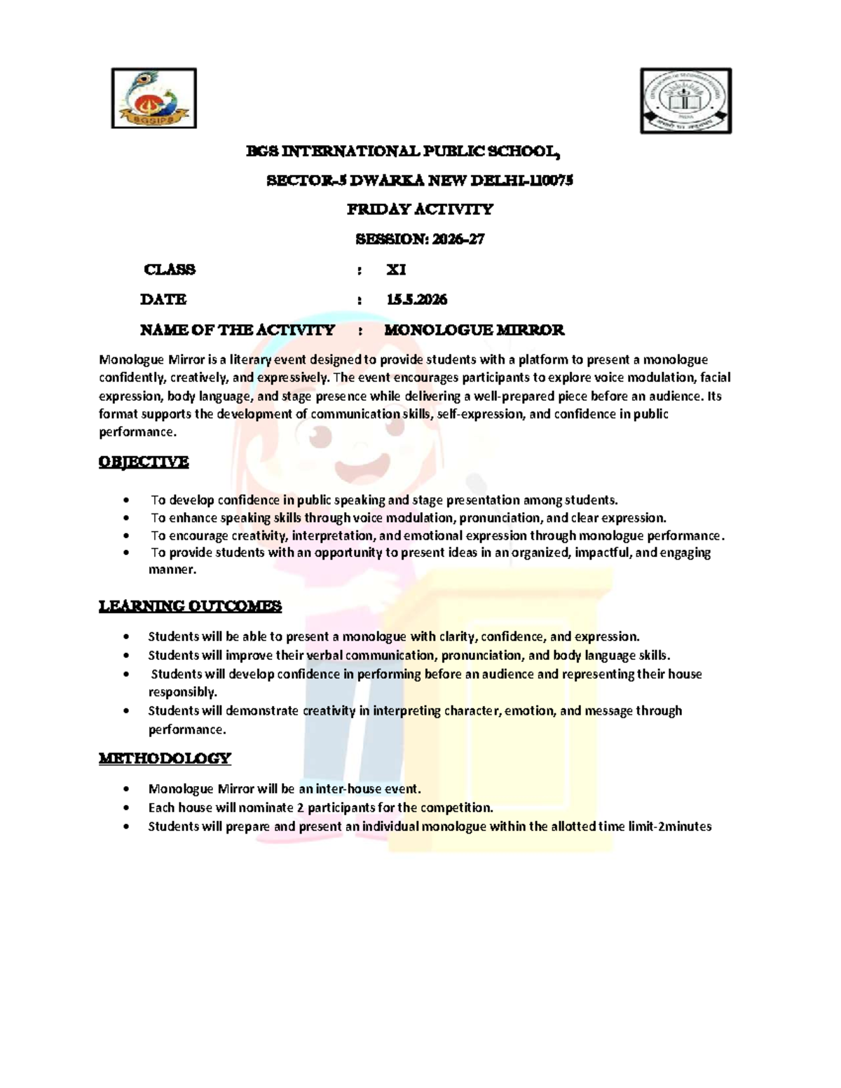 BGS XI Monologue Mirror Activity - Confidence & Creativity Session ...