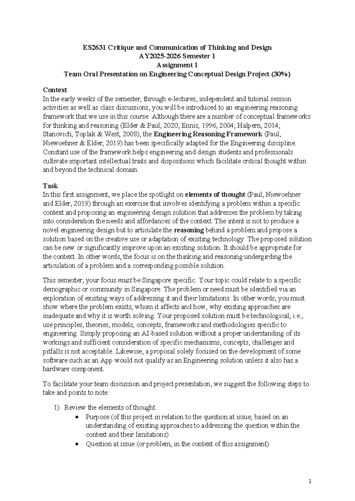 AY25 26 S1 ES2631 Team Oral Presentation: Engineering Conceptual Design ...