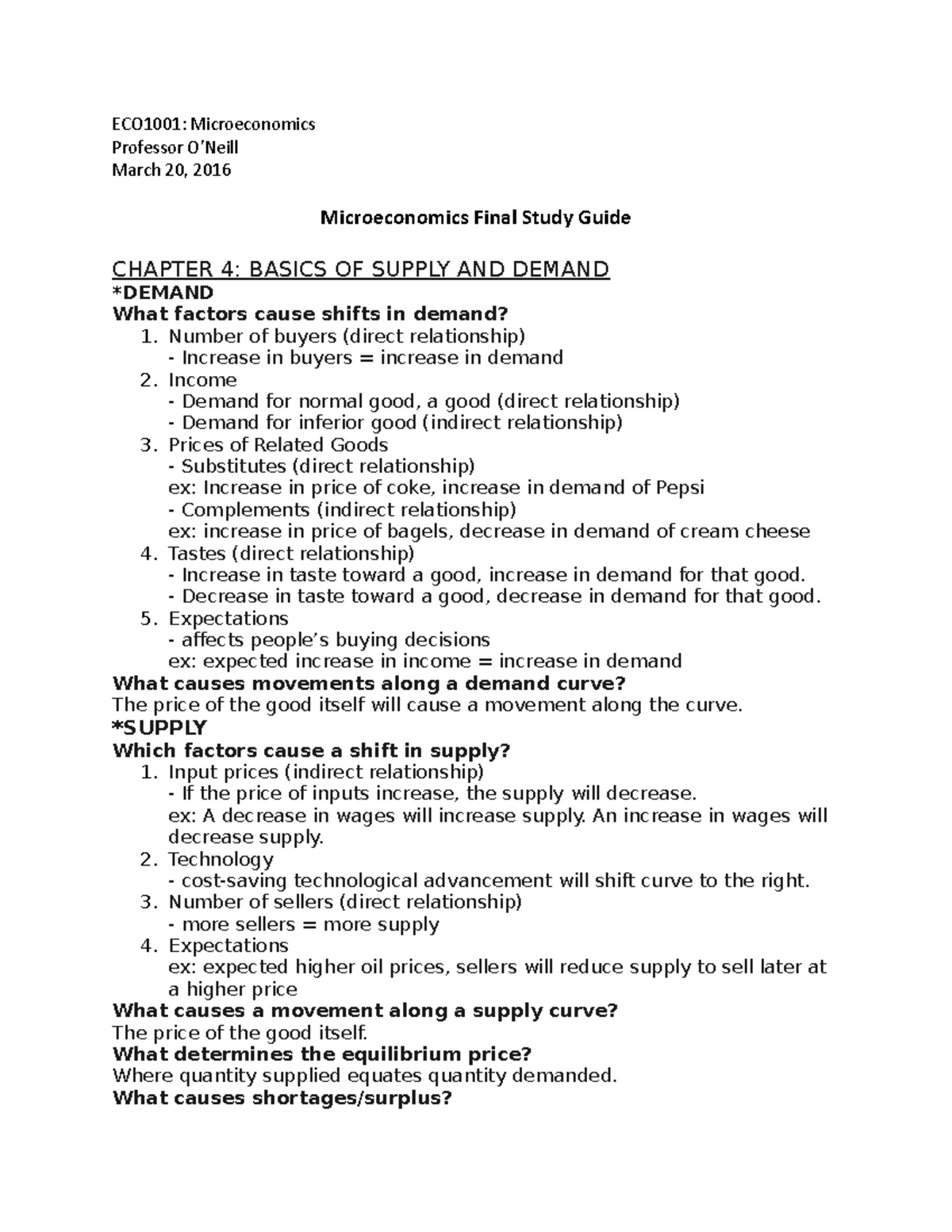 ECO1001 Microeconomics Final Exam Study Guide & Key Concepts - Studocu