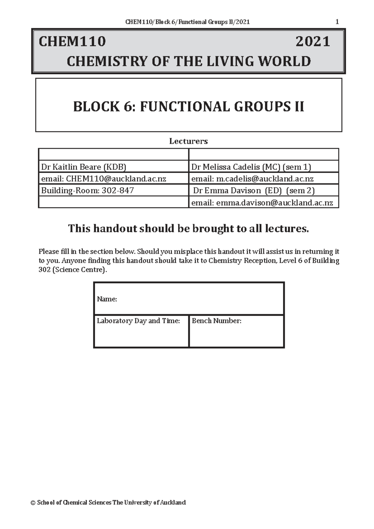 CHEM110 Block 6 2021 Functional Groups II Study Guide - Studocu