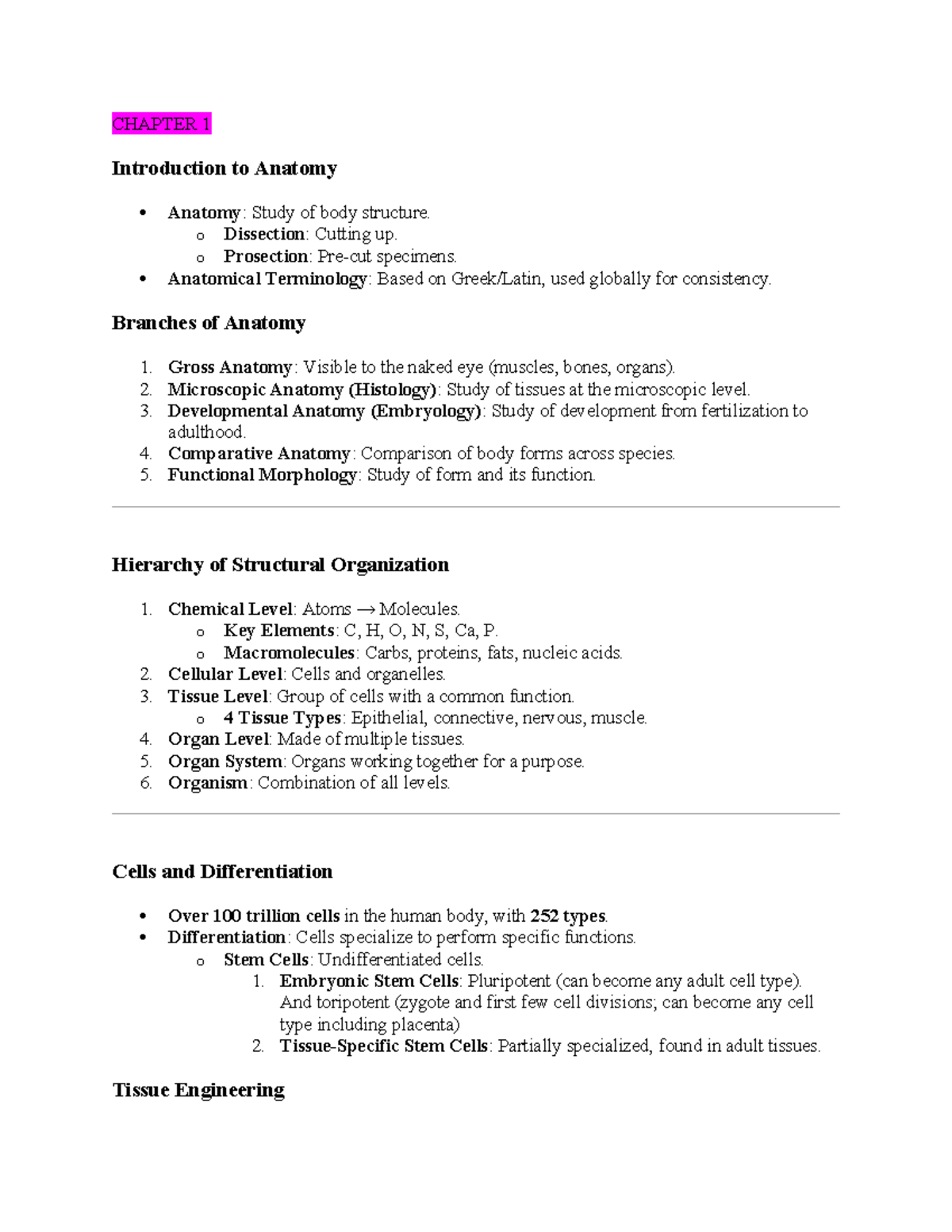 Anatomy 101: Study Materials for Exam 1 Overview and Key Concepts - Studocu