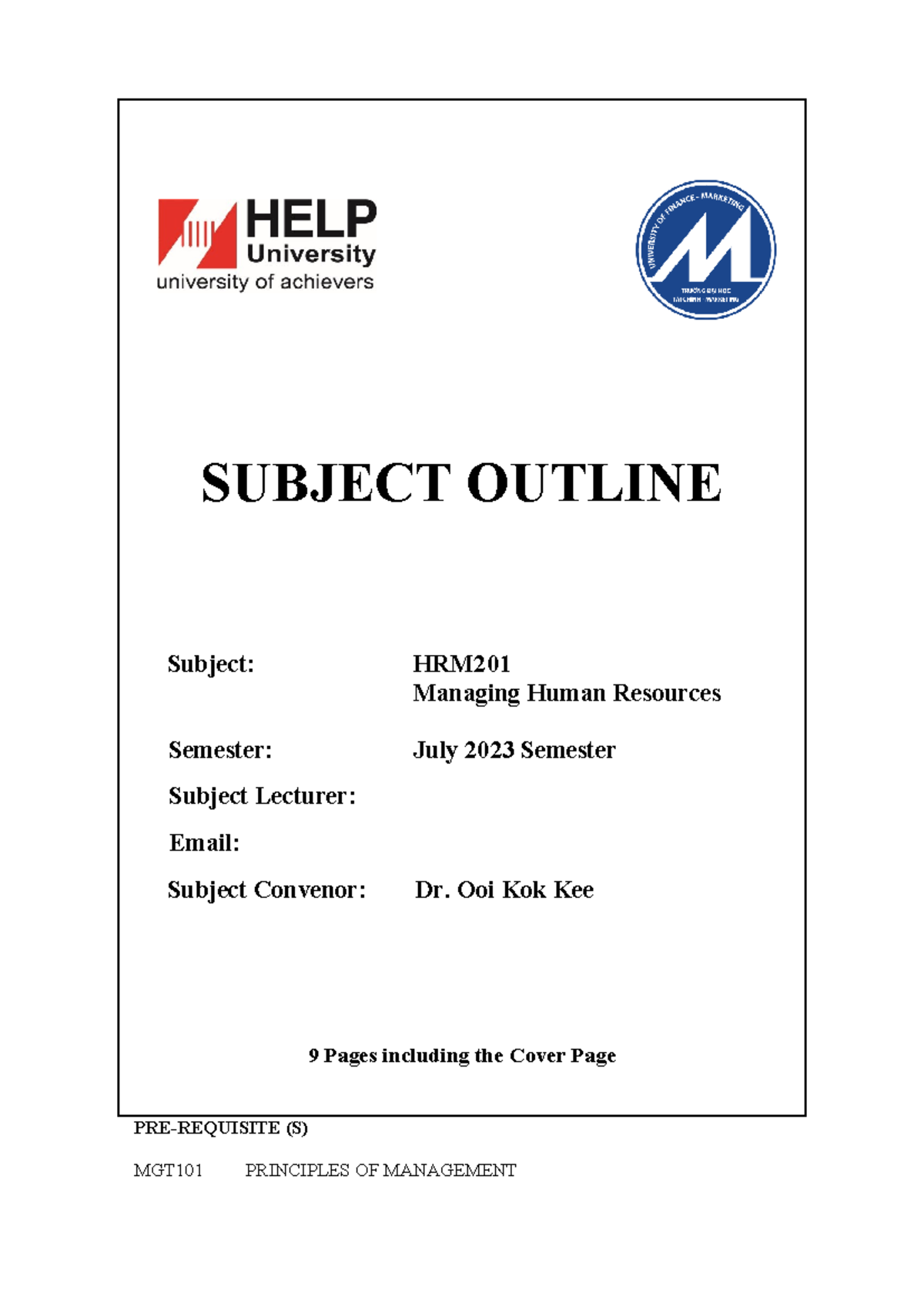 HRM201 Subject Outline: Managing Human Resources - July 2023 Semester ...