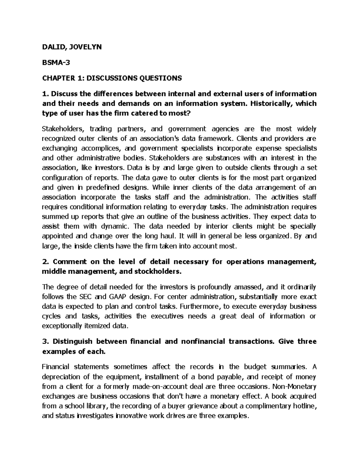 AIS - Chapter 1: Discussion Questions & Answers (Grade: 95) - Studocu