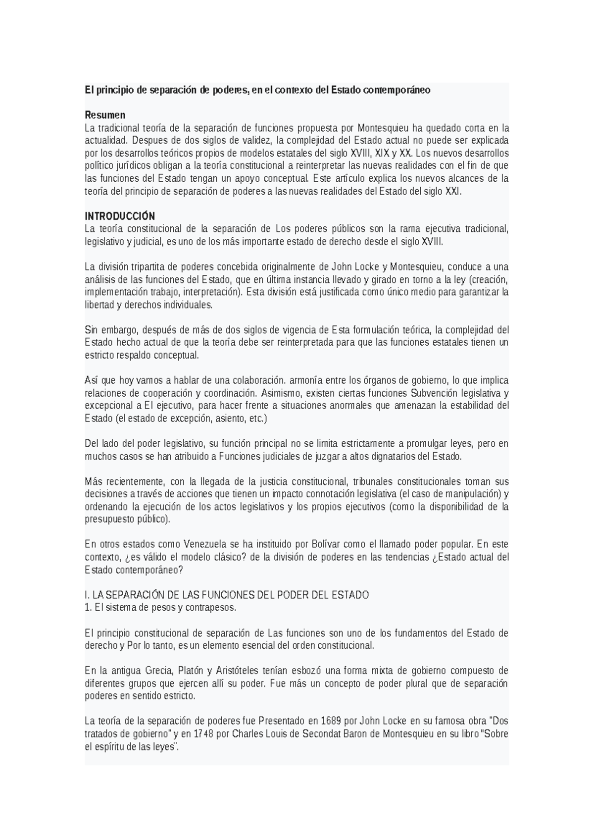 La separación de poderes en el Estado contemporáneo: un análisis ...